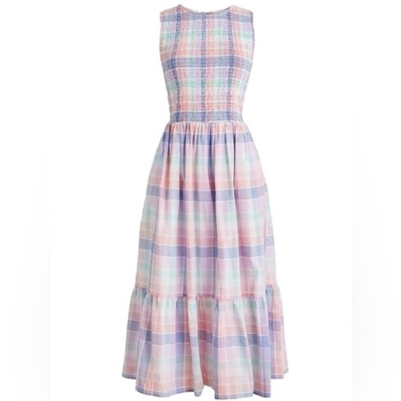 J. Crew  Pastel Plaid Smocked Midi Dress size S - Picture 1 of 6